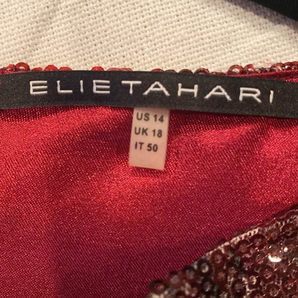 Elie Tahari Lori China Red Multi Sequin Sleeveless Shift Cocktail Dress Sz 14 - Picture 9 of 13